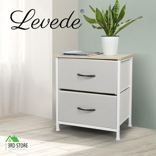 Levede Chest of 2 Drawers Bedside Table Storage Cabinet Tower Dresser Beige