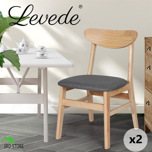 Levede 2x Dining Chair Kitchen Table Chair Natural Wood Linen Fabric Cafe Lounge