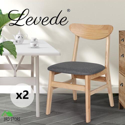 Levede 2x Dining Chair Kitchen Table Chair Natural Wood Linen Fabric Cafe Lounge