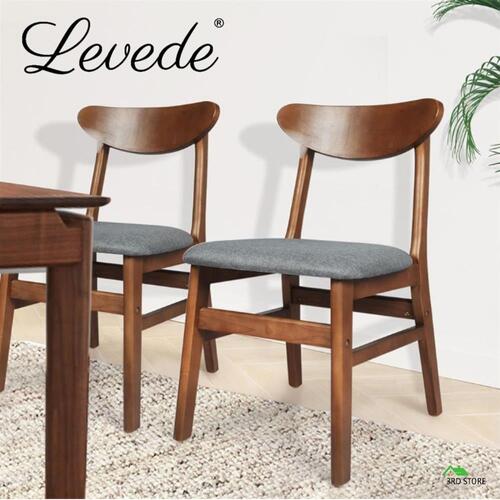 Levede 2xDining Chairs Kitchen Chair Natural Wood Linen Fabric Cafe Lounge
