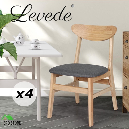 RETURNs Levede 4x Dining Chair Kitchen Table Chair Natural Wood Linen Fabric Cafe Lounge