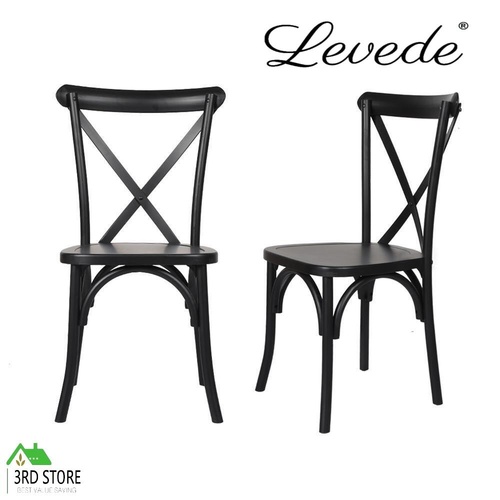 Levede 2x Dining Chairs Kitchen Table Chair Natural Wood Cafe Lounge Seat Black