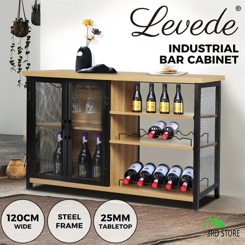 Levede Industrial Bar Cabinet Wine Steamrack Glasses Farmhouse Adjustable 120CM