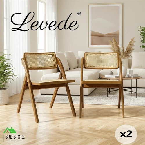 Levede 2x Foldable Dining Chairs Accent Wooden Chair Rattan Furniture Lounge
