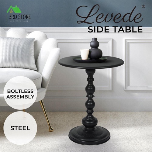 Levede Side Table Vintage End Round Tabletop Steel Base Nightstand Antique Black