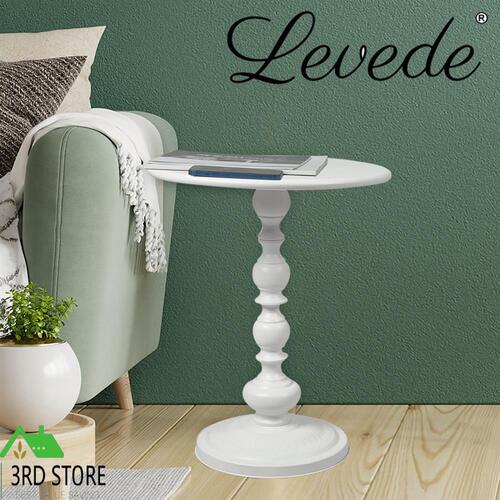 Levede Side Table Vintage End Round Tabletop Steel Base Nightstand Antique White