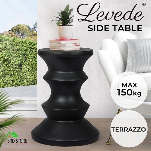 Levede Side Table Geometric Chess Shape Magnesia Stool Stone Style Top 31cm