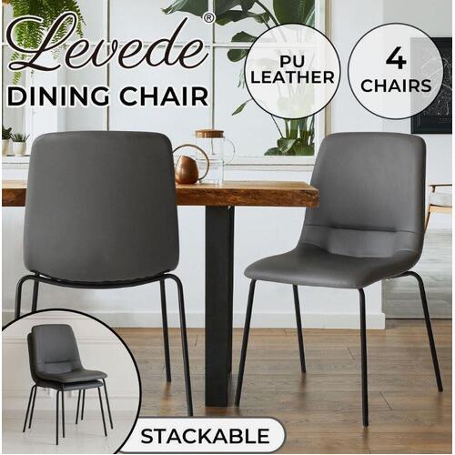 Levede 4x Dining Chairs Kitchen Table Chair Lounge Room Padded Seat PU Leather