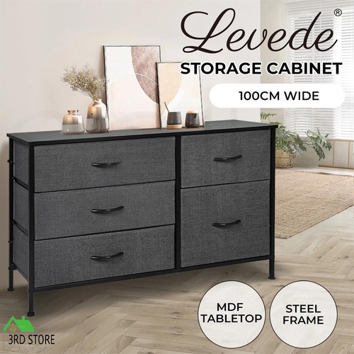 Levede Storage Cabinet Tower Chest of Drawers Dresser Tallboy 5 Drawer Grey