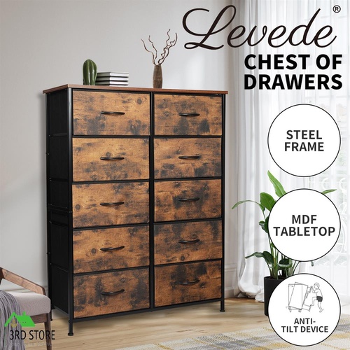 Levede Storage Cabinet Tower Chest of Drawers Dresser Tallboy Drawer Retro Brown