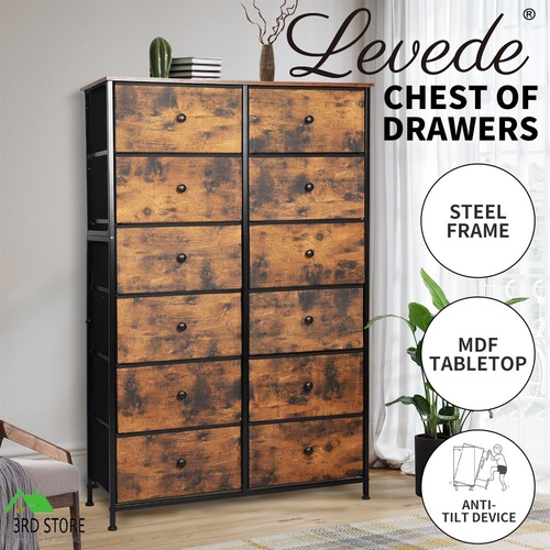 Levede Storage Cabinet Tower Chest of 12 Drawers Dresser Tallboy Drawer Retro BR