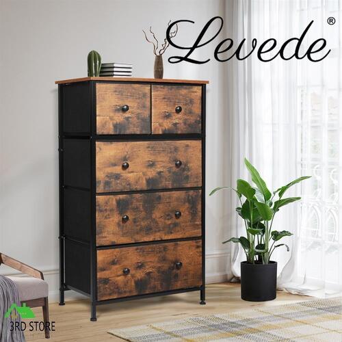 Levede Storage Cabinet Tower Chest of Drawers Dresser Tallboy Drawer Retro Brown