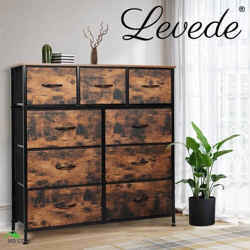 Levede Storage Cabinet Tower Chest of Drawers Dresser Tallboy Drawer Retro Brown
