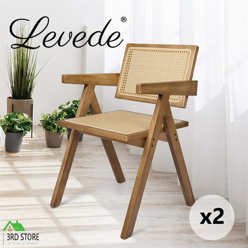 Levede 2x Dining Chair Solid Wood Rattan Armchair Wicker Accent Lounge Chairs