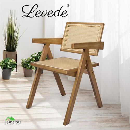 RETURNs Levede 1x Dining Chair Solid Wood Rattan Armchair Wicker Accent Lounge Chairs