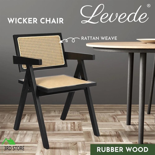 Levede 1x Armchair Dining Chair Wicker Wooden Chairs Rattan Accent Lounge Seat