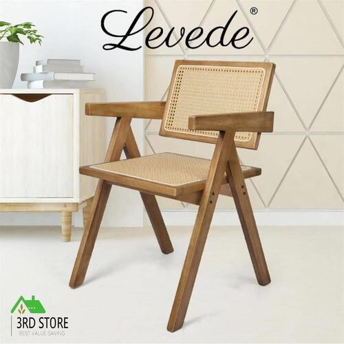 Levede 1x Dining Chair Solid Wood Rattan Armchair Wicker Accent Lounge Chairs