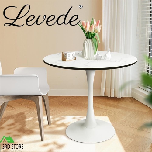 Levede Dining Table Kitchen Swivel Marble Tulip Outdoor Round Metal White