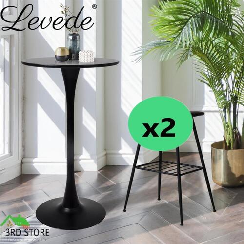 Levede 2x Bar Table Pub Tables Kitchen Marble Tulip Outdoor Round Metal Black