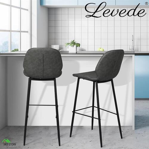 Levede 2x Bar Stool Counter Chair PU Leather Kitchen Pub Restaurant Padded Seat