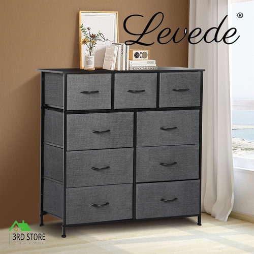 Levede 9 Chest of Drawers Storage Cabinet Tower Dresser Tallboy Drawer Retro
