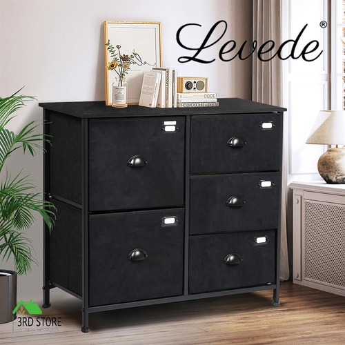 Levede Chest of 5 Drawers Storage Cabinet Dresser Lowboy Organizer Suede Drawer