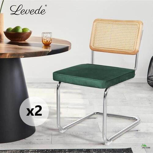 Levede 2x Dining Chairs Cesca Chair Replica Cantilever Velvet Rattan Midcentury