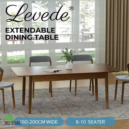 RETURNs Levede Dining Table 1.6-2M Extendable Rubber Wood Frame Rectangle 8-10 Seater