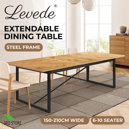 Levede Dining Table Extendable Rectangle Wooden Home Kitchen Seater Steel Frame