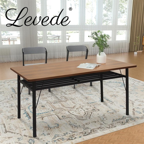 Levede Dining Table Storage Shelf Steel Kitchen Rustic Brown 4-6 Seater 150cm