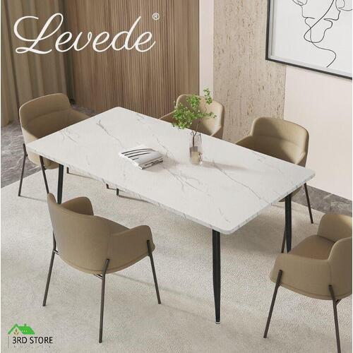 Levede Dining Table Steel Home Kitchen Marbled White Cafe 4-6 Seater 150x90cm