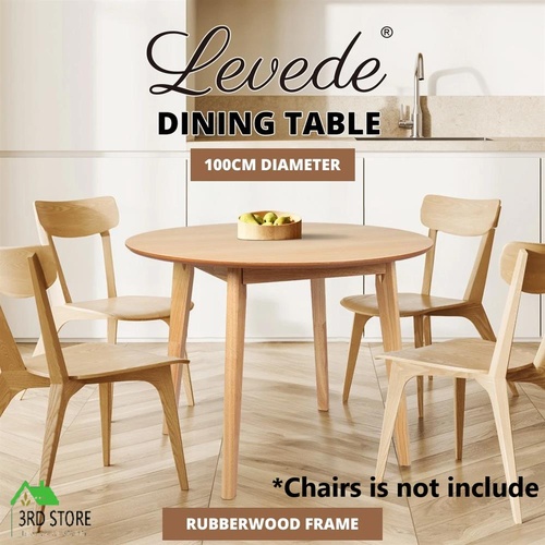 Levede Dining Table Round Rubberwood Base Kitchen Cafe Restaurant Natural 100cm