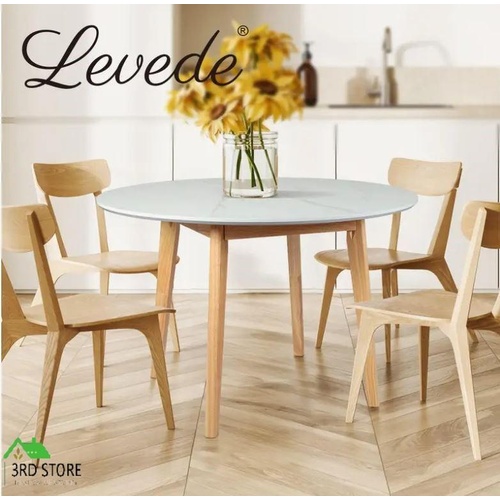 RETURNs Levede Dining Table Round Rubberwood Base Kitchen Cafe Restaurant White 120cm