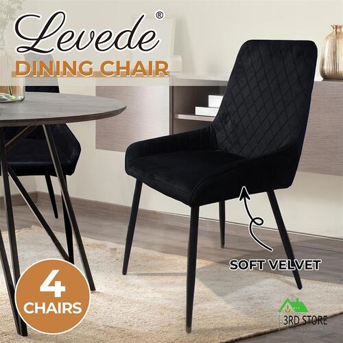 Levede 4x Dining Chairs Kitchen Chair Padded Seat PU Faux Leather Soft Velvet