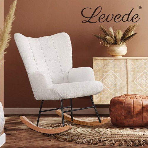 Levede Rocking Chair Nursery Rocker Accent Tub Boucle Armchair Lounge Fleece