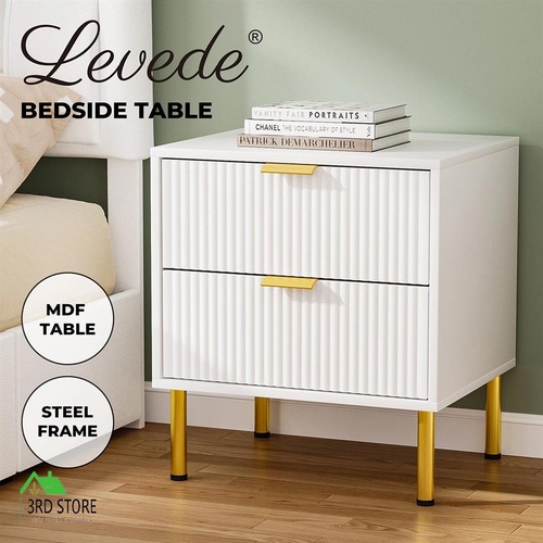 Levede White Bedside Table Drawers Side Table Storage Cabinet Nightstand Metal