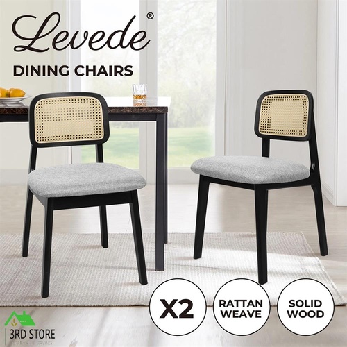 Levede 2x Rattan Dining Chair Cane Weave Kitchen Wooden Wicker Chair Upholstered