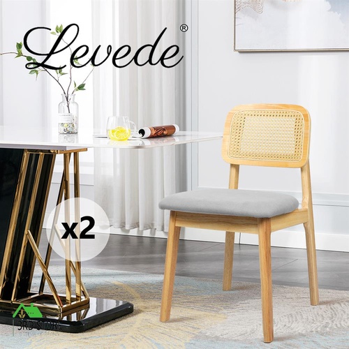 Levede 2x Rattan Dining Chairs Armless Cane Weave Wooden Accent Upholstered