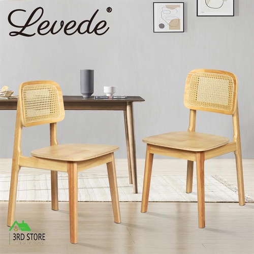 Levede 2x Rattan Dining Chairs Wooden Accent Chair Kitchen Lounge Cafe Armless