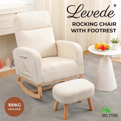 Levede Rocking Chair Nursery Armchair Lounge Sofa Ottoman Footstool Side Pocket