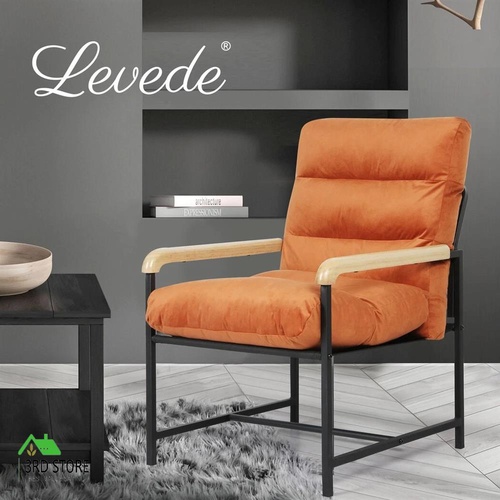 Levede Metal Accent Armchair Velvet Lounge Cushion Sturdy Frame Wooden handrail