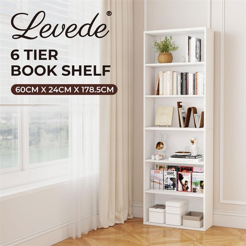 Levede 6 Tier Bookcase Shelving Storage Tall Adjustable Bookshelf Organizer WH
