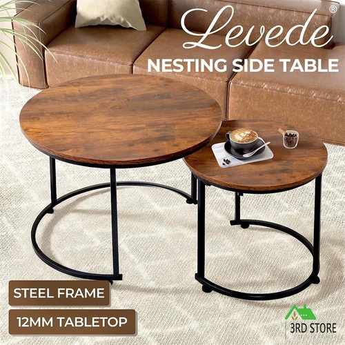 Levede Round Nesting Table Coffee Table Set of 2 Wooden Side Table End Table