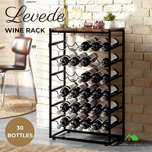 Levede Wine Rack 30 Bottles Free Standing Floor Wooden Top 6 Tiers Wine Shelves