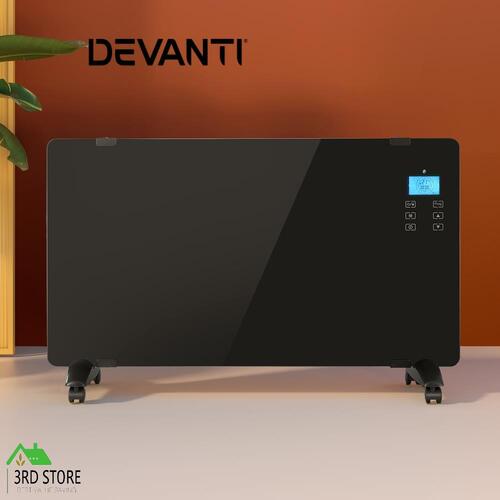 Devanti Convection Heater Glass Panel Electric Heaters Wall Mounted Black 2000W