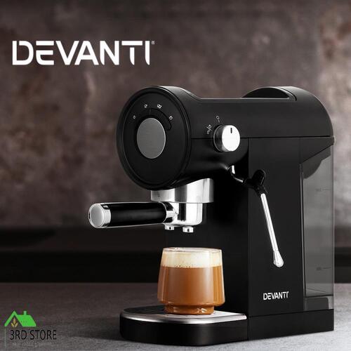 Devanti 20 Bar Coffee Machine Espresso Maker Milk Frother Cappuccino Cafe Black