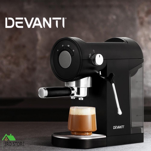 RETURNs Devanti 20 Bar Coffee Machine Espresso Maker Milk Frother Cappuccino Cafe Black
