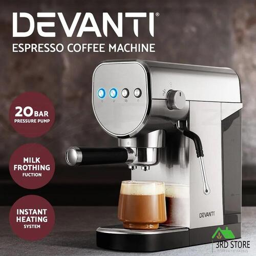 Devanti Coffee Machine Espresso Maker 20 Bar Milk Frother Cappuccino Latte Cafe