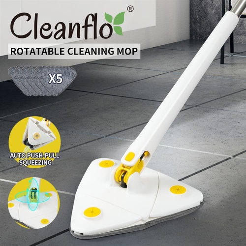 Cleanflo Spin Cleaning Mop 360° Rotatable Adjustable Multifunctional 5 Pads White