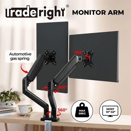 Traderight Monitor Stand Dual Arm TV Bracket Screen LED Holder Desk Freestanding